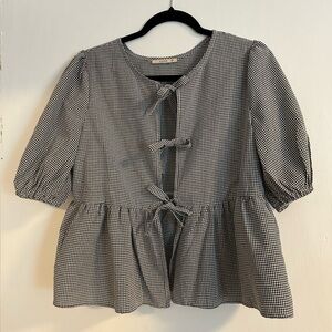 Gingham front-tie blouse